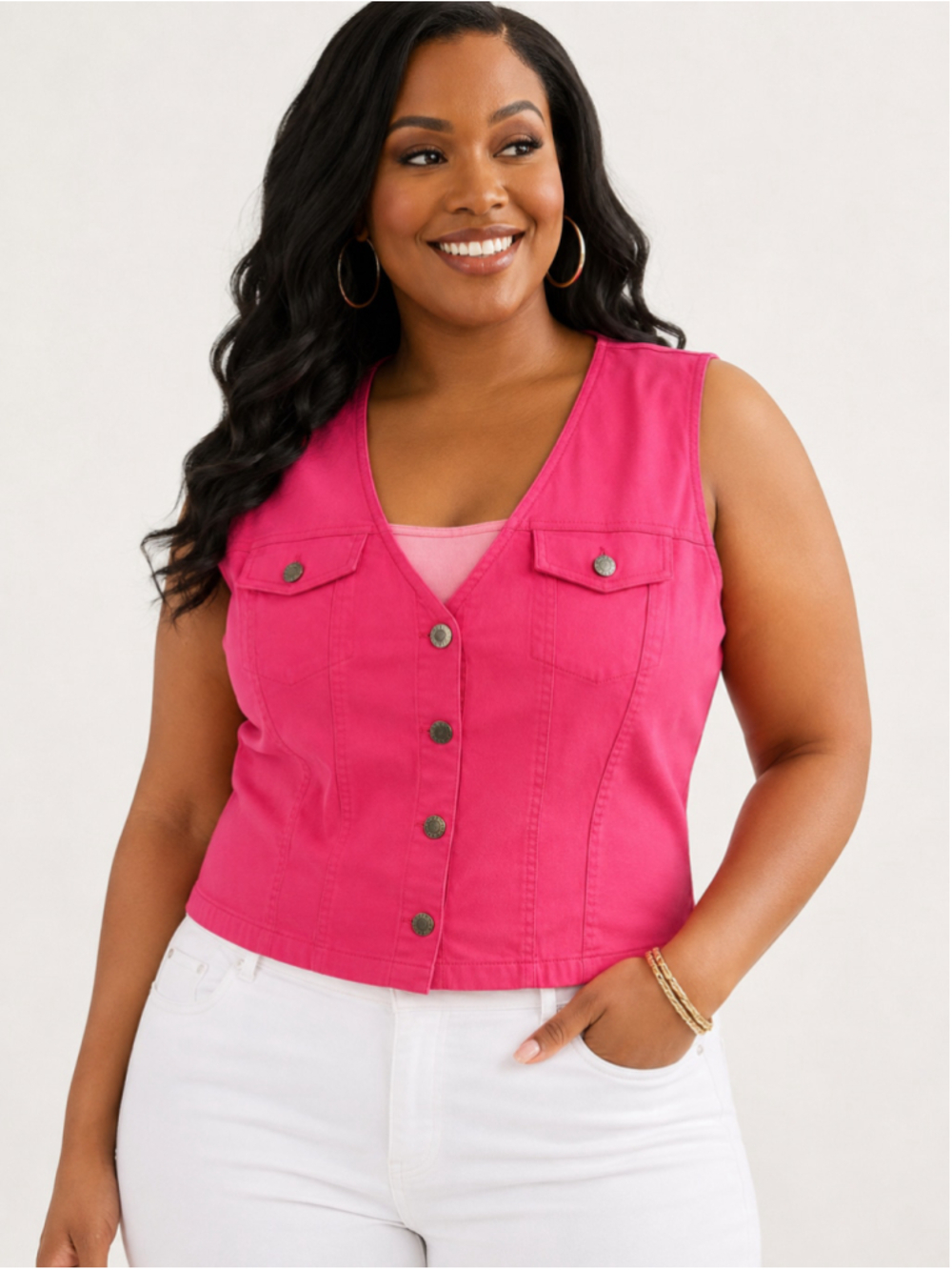 Ashley Stewart Pink Peacock Sleeveless Vest β NWT β Size 18/20